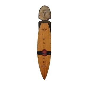 Vintage New Zealand Indigenous Wood Clay Metal Folk Art Wall Hanging 15"